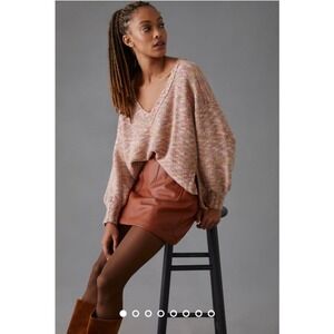 Pilcro Anthropologie Multicolor Marled V-Neck Sweater S‎ Cozy Fall Knit Slouchy